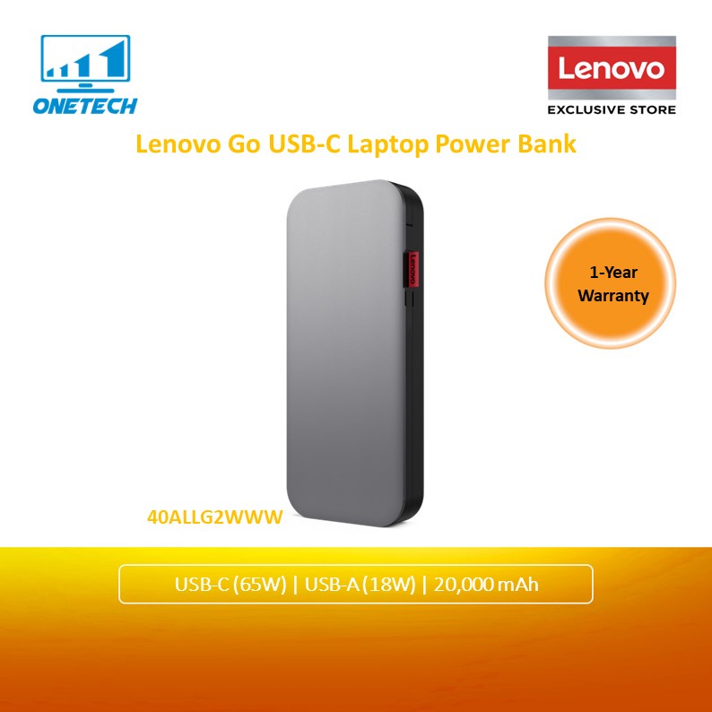 Lenovo Go USBC Laptop Power Bank Thunder Black/20,000mAh/1 Year