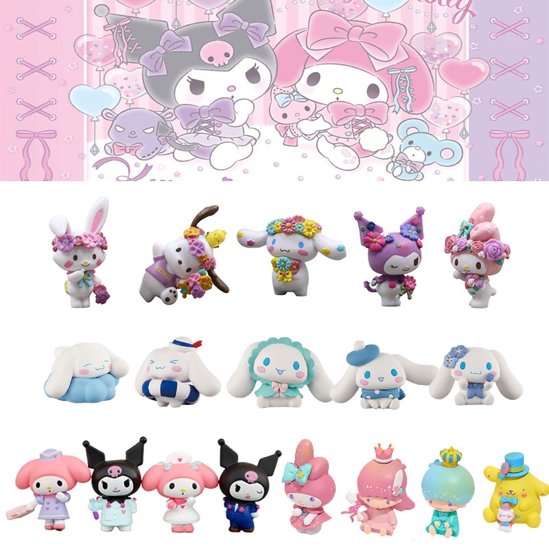 Sanrio Melody Kuromi Figure Toys Cinnamoroll Swimming Ring Big-eared ...