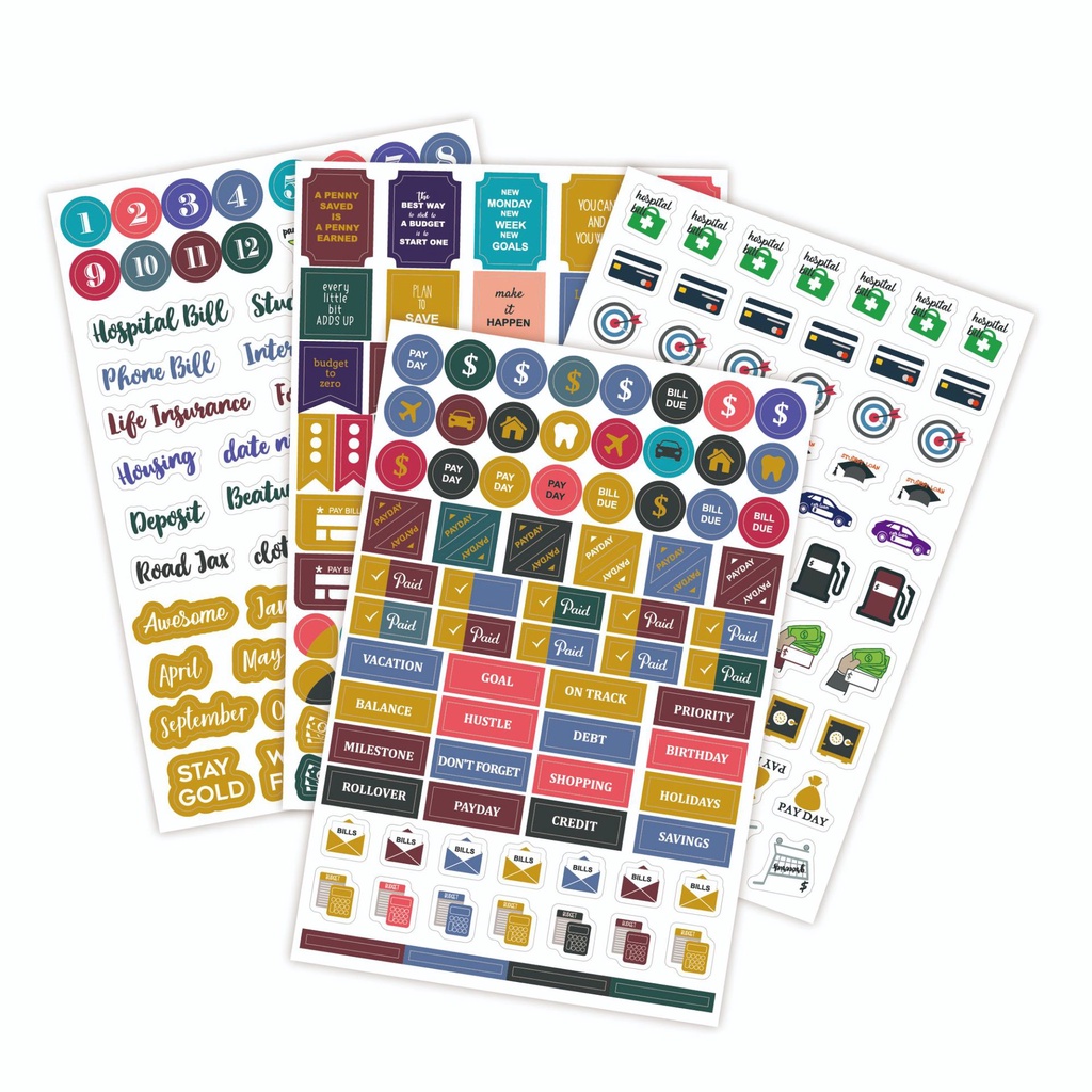 4 Sheets Set Budget Planner Stickers Diary Note Notepad Student