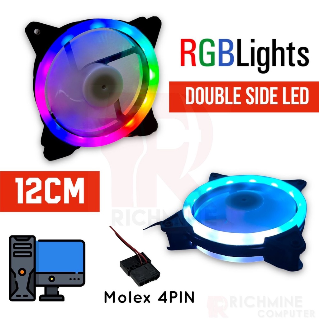 {ReadyStock} AUTO RGB 12CM FAN Double Side Halo LED Desktop PC GAMING ...
