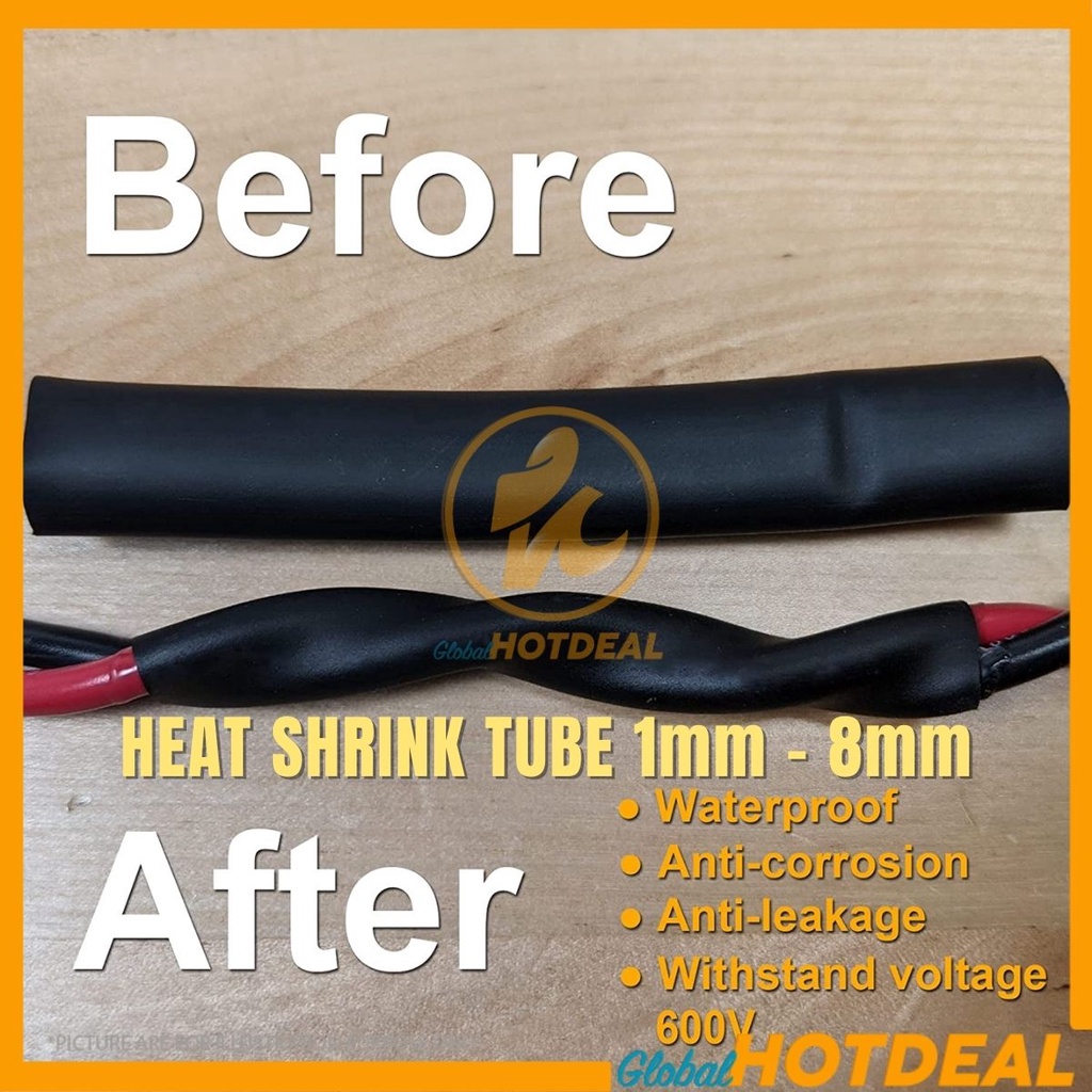 1 MTR Heat Shrink Tube Electrical Tube Penyambung Wayar Pembalut Wayar Kereta Cover Wire Wrap