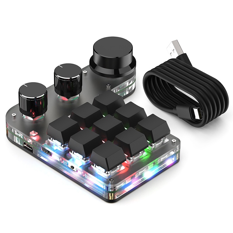 Custom Macro Keyboard Hot Swap Mini 9 Keys 3 Knob RGB Program 18 ...