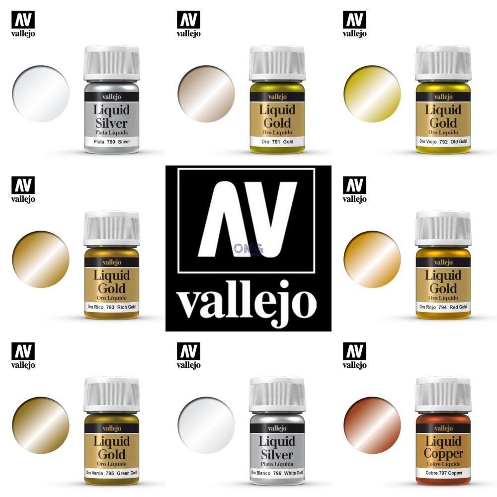 Vallejo Liquid Gold Color Series 70790 - 70797 35ml Gundam Metallic ...