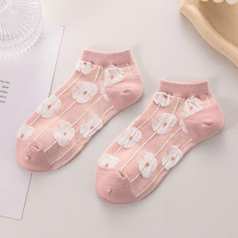5 pairs Pink socks Female's spring and autumn girl's cute pink Harajuku ...