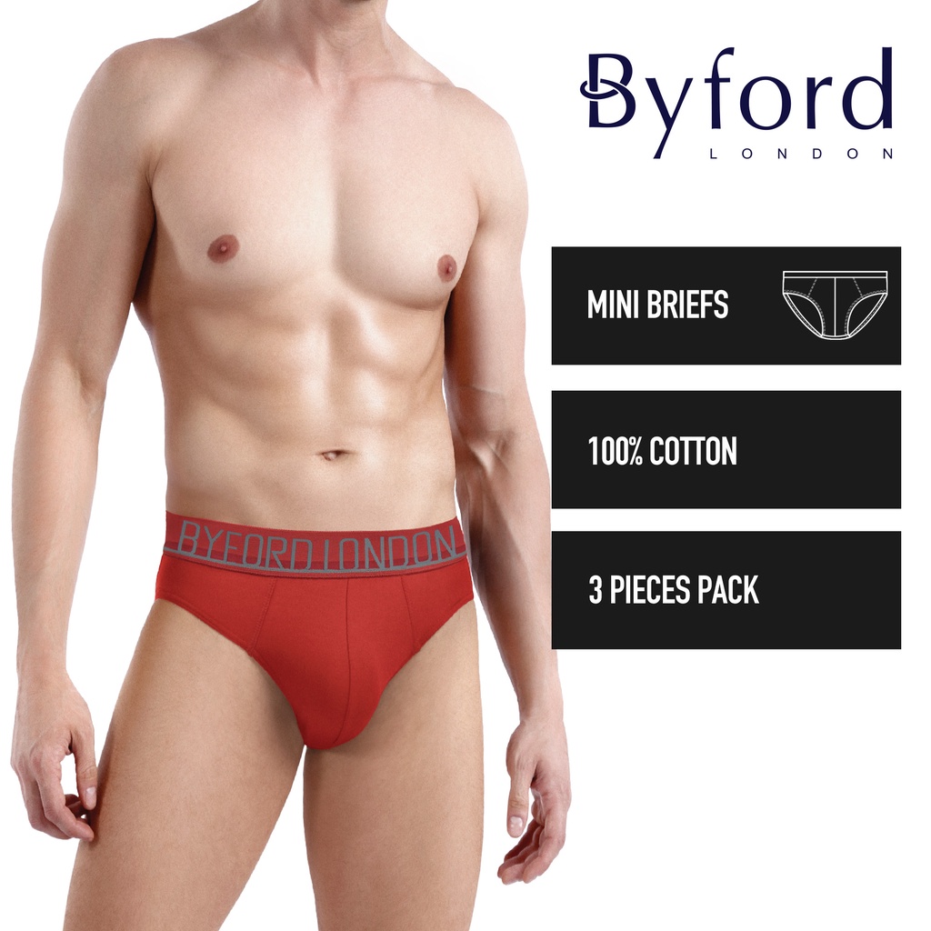 3 Pcs) Byford Mens 100% Cotton Mini Brief Underwear Assorted Colours -  BUD5233M