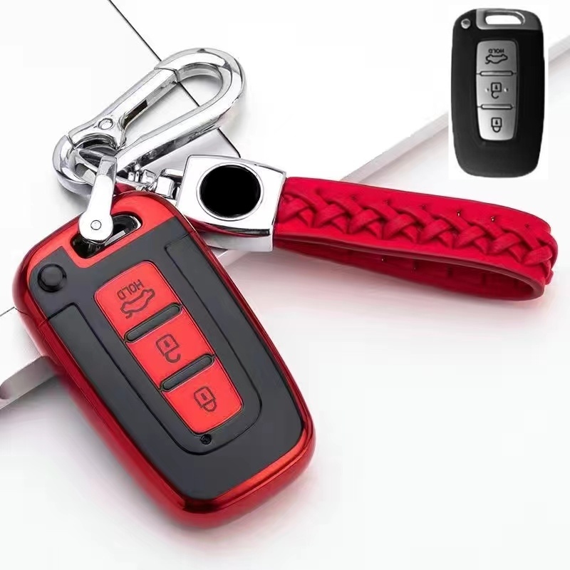 Black Leather Flip Key Case Cover For KIA Forte, Rio, Soul, Optima - 4 Buttons, Remote Start Compatible 8 thumbnail image