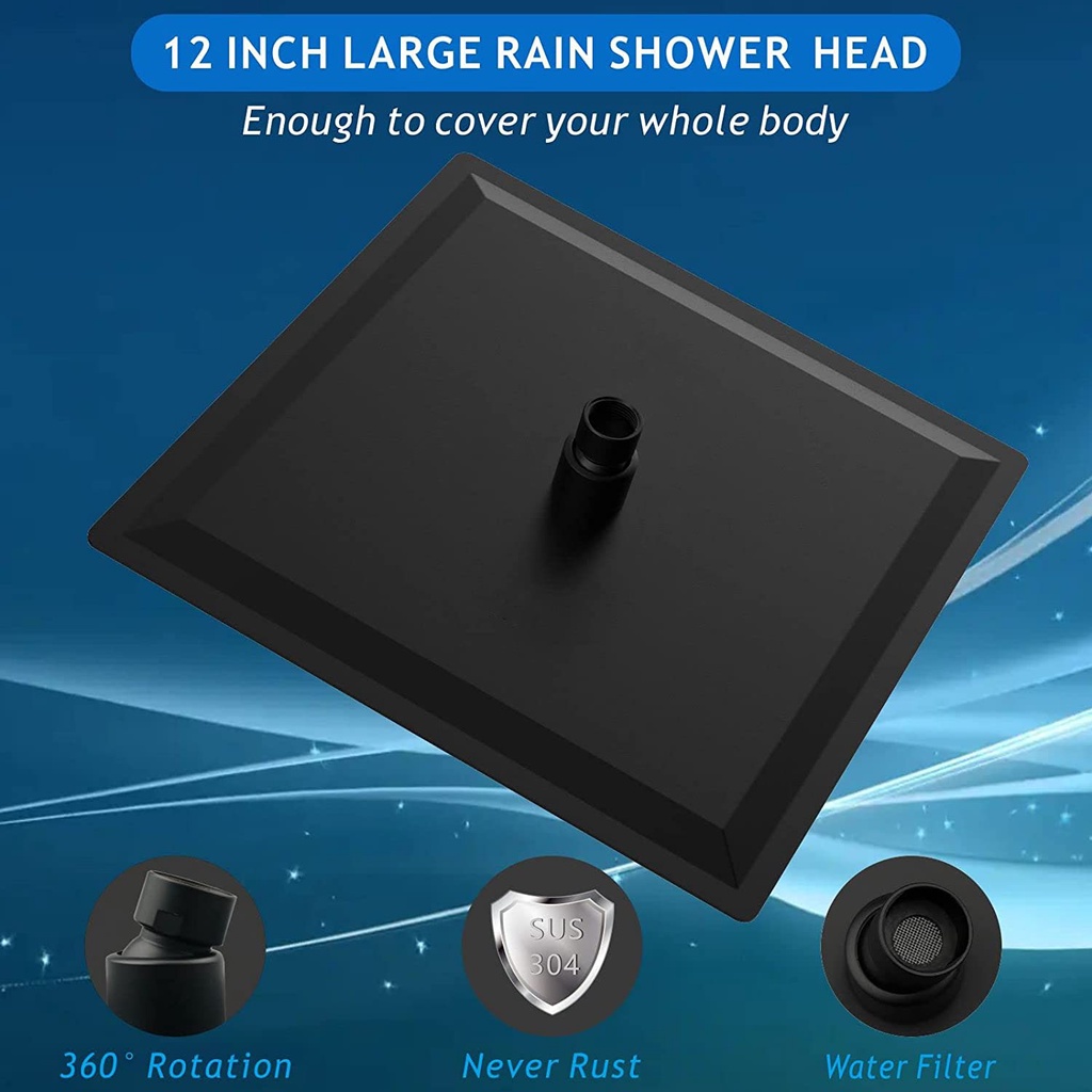 16 Inch Shower Head Black Stainless Steel Square Rain Shower Head ...