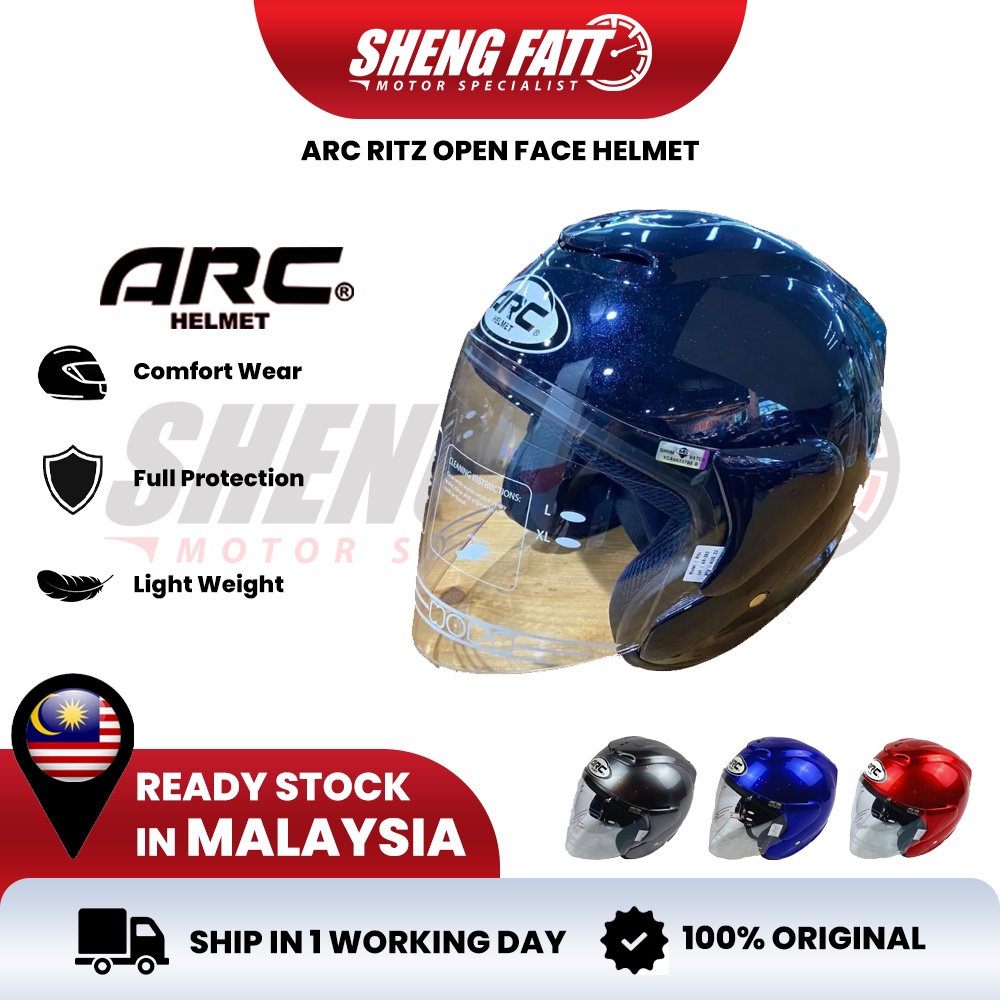 ARC Ritz Helmet Motor With Visor Topi Keledar Keselamatan Helmet Open ...