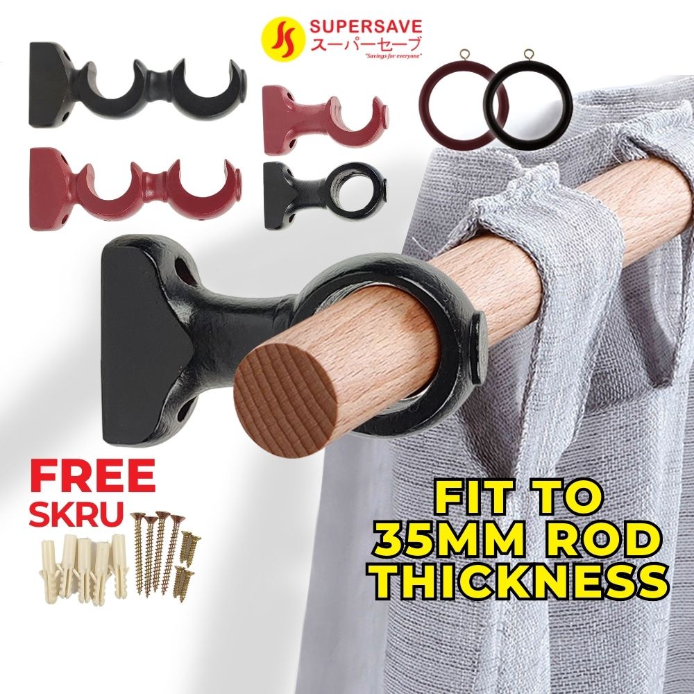 SUPERSAVE Aksesori Langsir Batang Kayu Rail Tingkap Wooden Curtain Rod