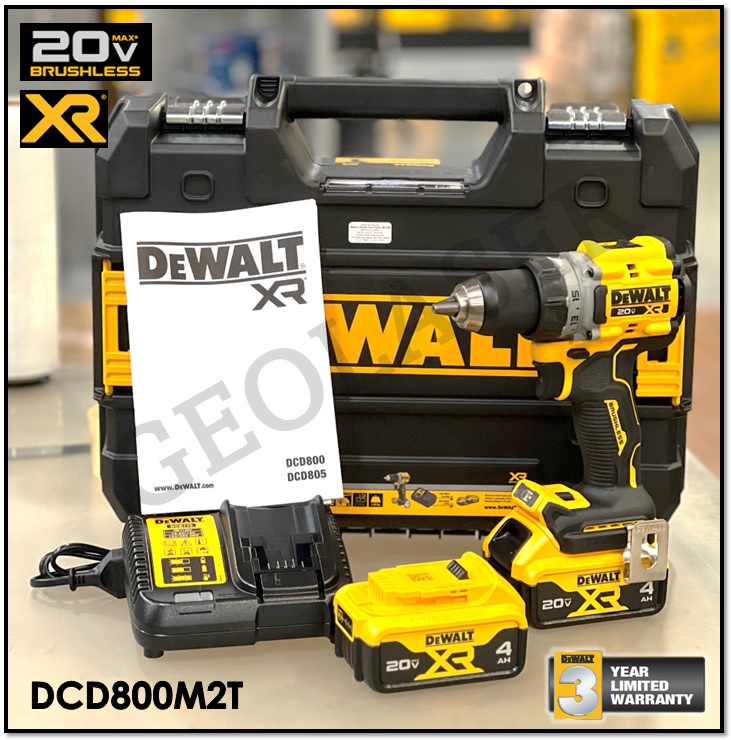 DeWalt 20V Max DCD800 13mm Brushless Cordless Drill Driver (DCD800M2T ...