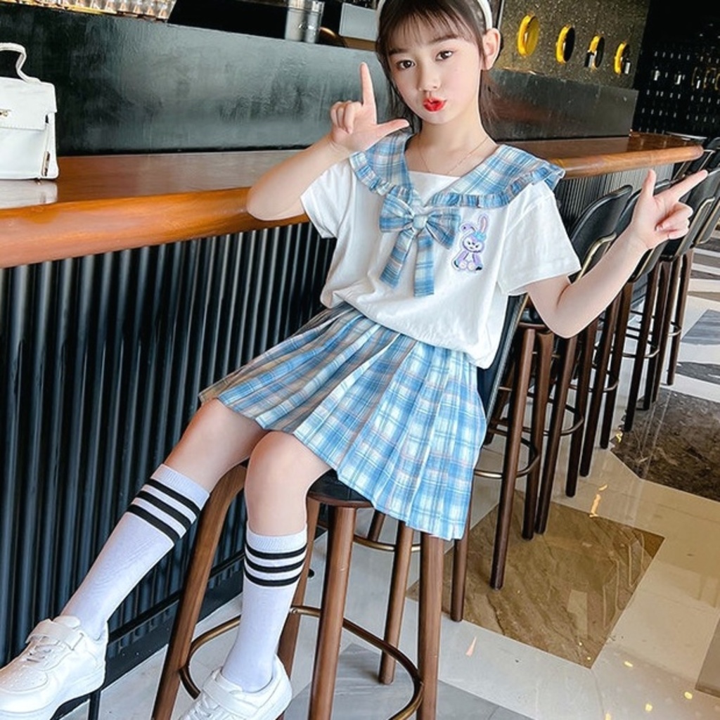 Baju Budak Perempuan Murah Girls Fashion 3 14 Years Old Kids Girl Suits Short Sleeve Blouse Plaid Skirt 2pc Set Outfit Of A University Jk Female Outfit Girl Korean Style Clothes Shopee Malaysia