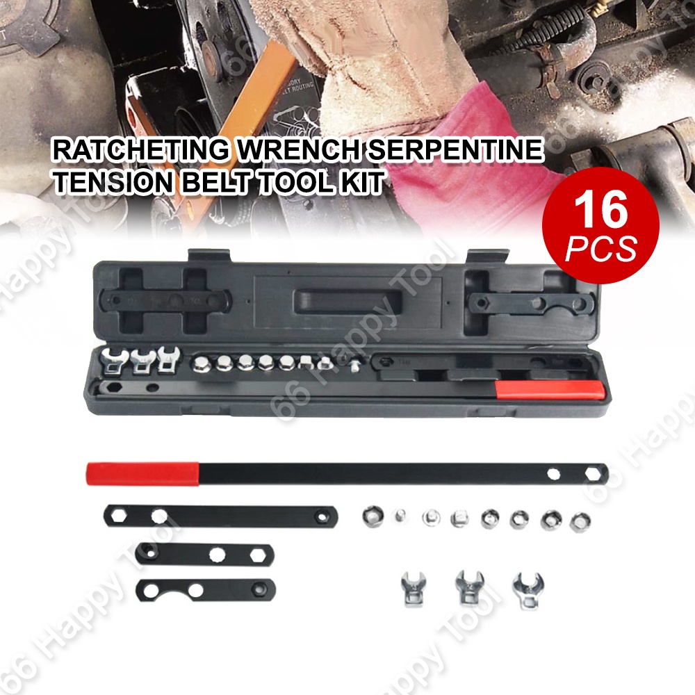 9pcs / 16pcs Ratcheting Wrench Serpentine Tension Belt Tool Kit ...