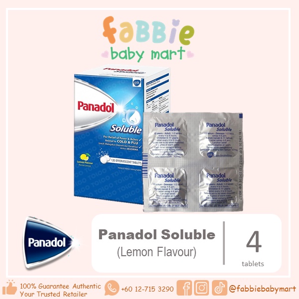 Panadol Soluble Effervescent Tablets 4 Tablets Lemon Flavour For