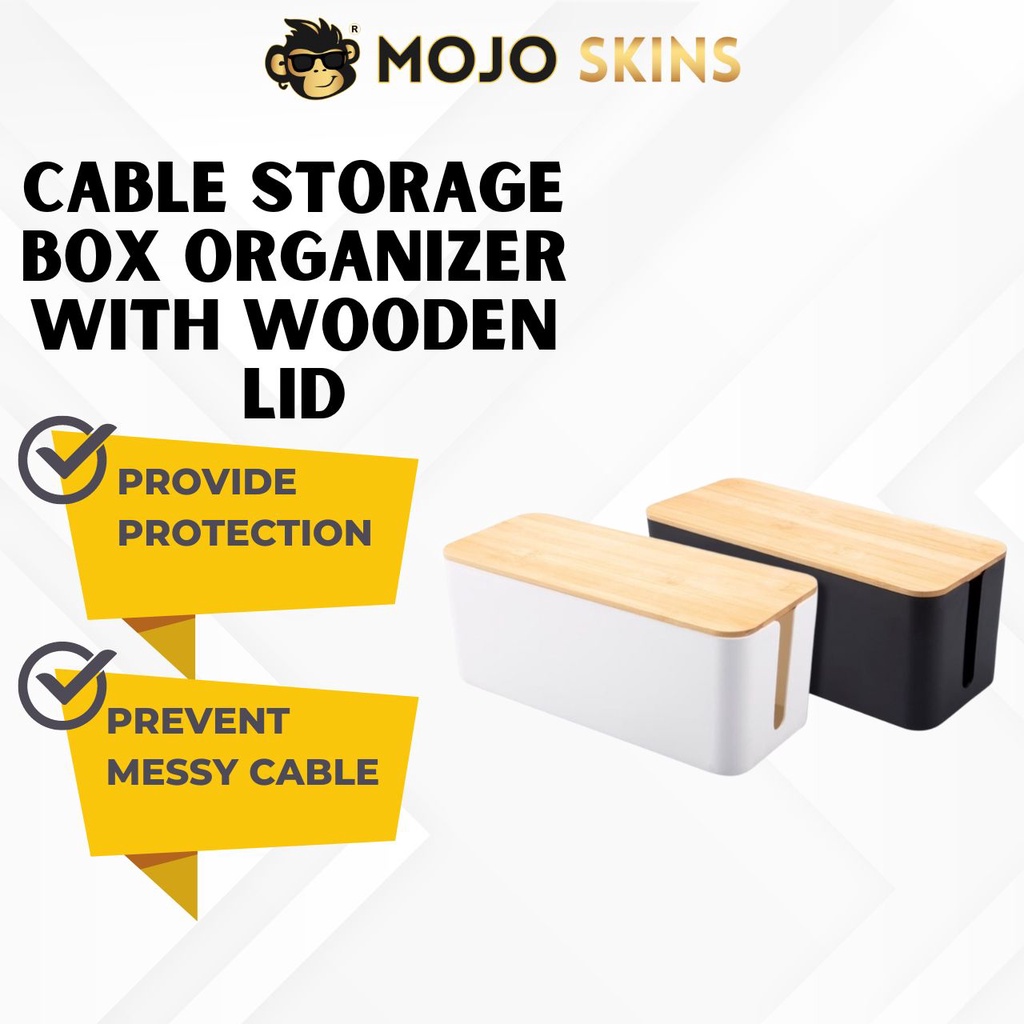 MojoSkins Cable Storage Box Organizer With Wooden Lid Cable Management ...