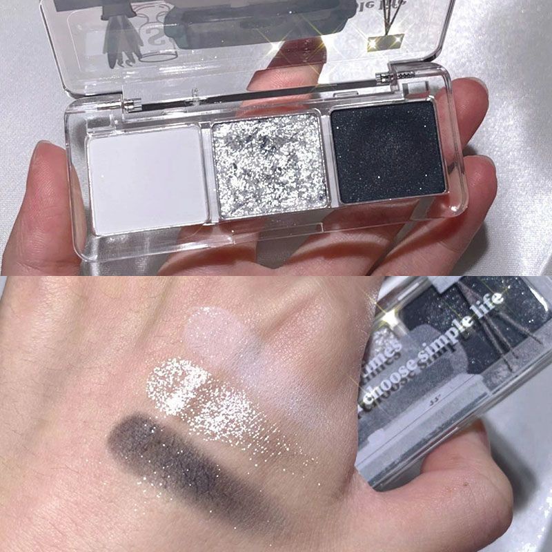 Tri-color pearl sparkle eyeshadow palette matte rose dark gray green ...