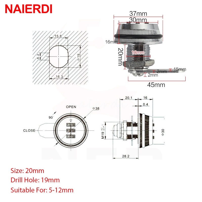 NAIERDI Combination Password Lock Cam Lock for Mailbox Black Silver ...