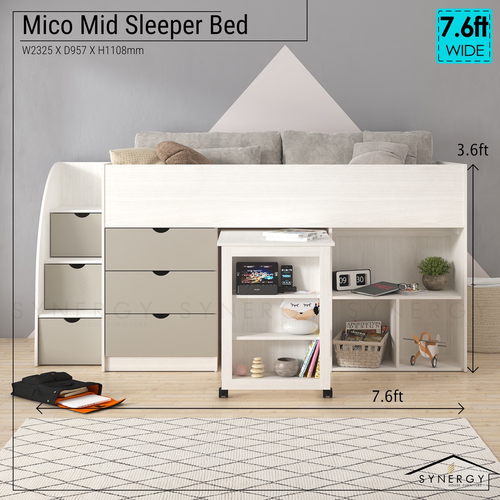 Synergy House Mico Mid Sleeper bed Kid Bedframe with Multifunction