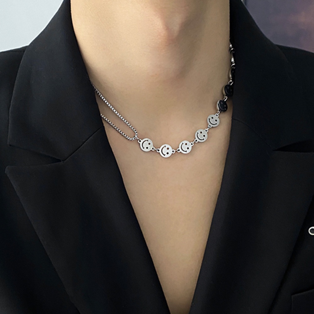 Titanium steel smiley face necklace hip hop collarbone chain fashion ...