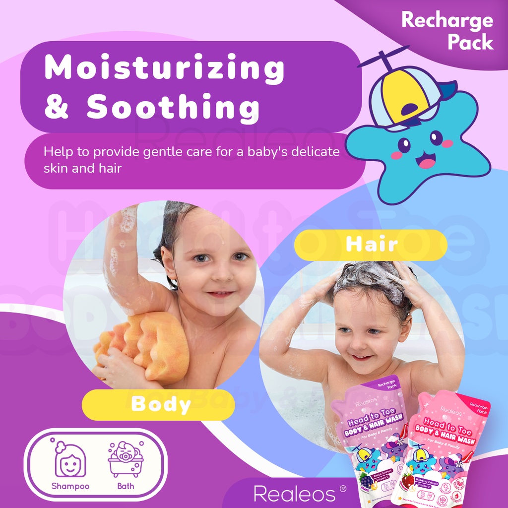 500ML Realeos Head to Toe Body & Hair Wash for Baby and Family Shampoo