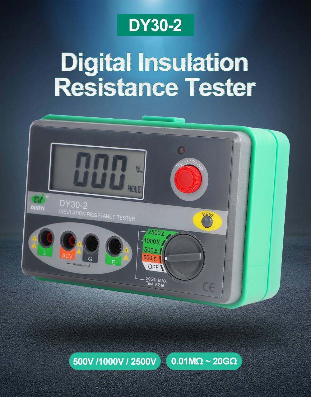 YERTAI Probador de Resistencia de Aislamiento Digital 100V/200V/500V