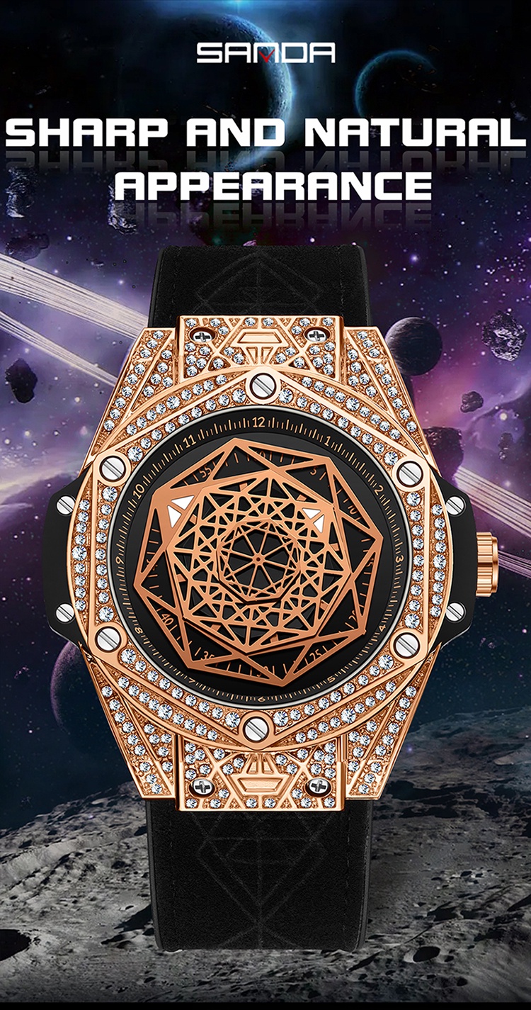 Sanda Diamond Geometry Large Dial Luminous Luxury Automatic Watch Gift ...