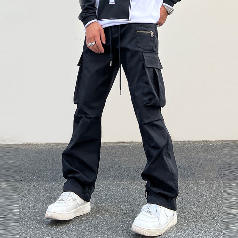 Black Cargo Pants Men Hip Hop Plus Size Casual Straight Cut Slim Fit ...