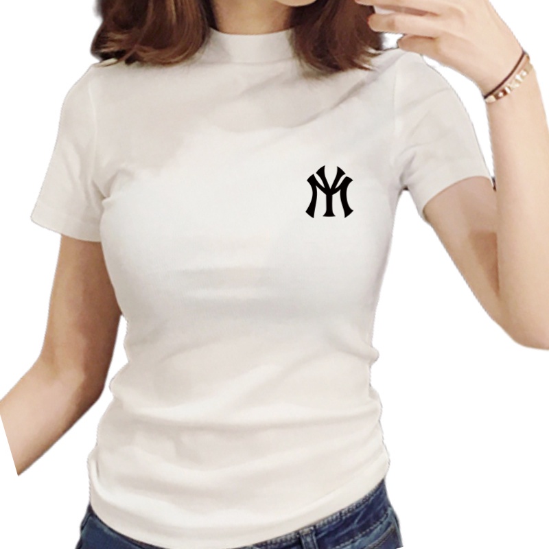 Cotton 2023 New Women High Neck Summer Boutique Korean Style T-shirt ...