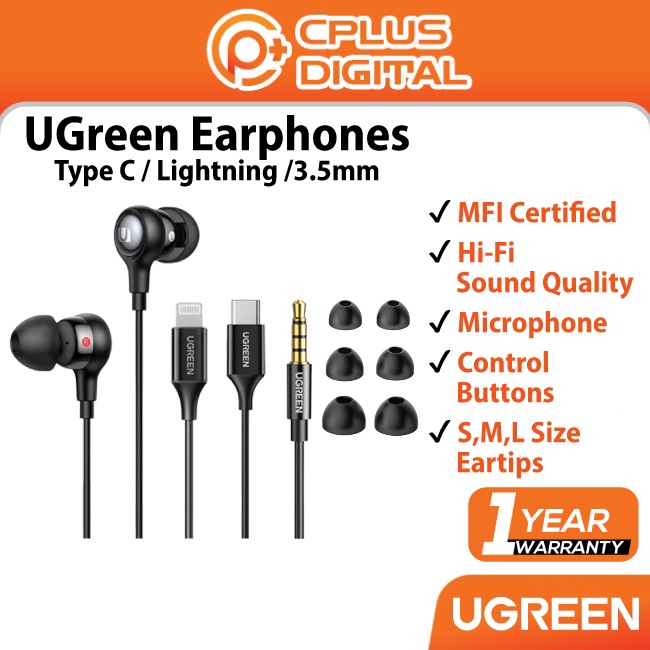 Ugreen Hitune Earphone Wired In Ear Earbuds 3.5mm Type C Mfi Certified 