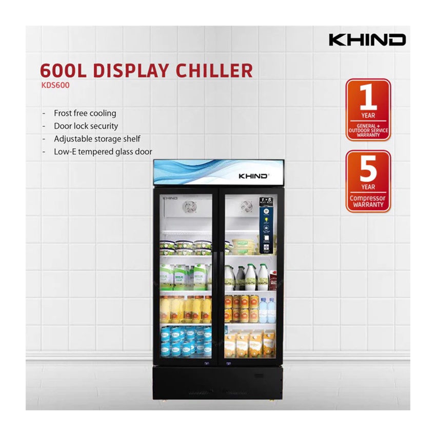 Khind 600L 2 Door Display Showcase Upright Chiller KDS600 (Black ...
