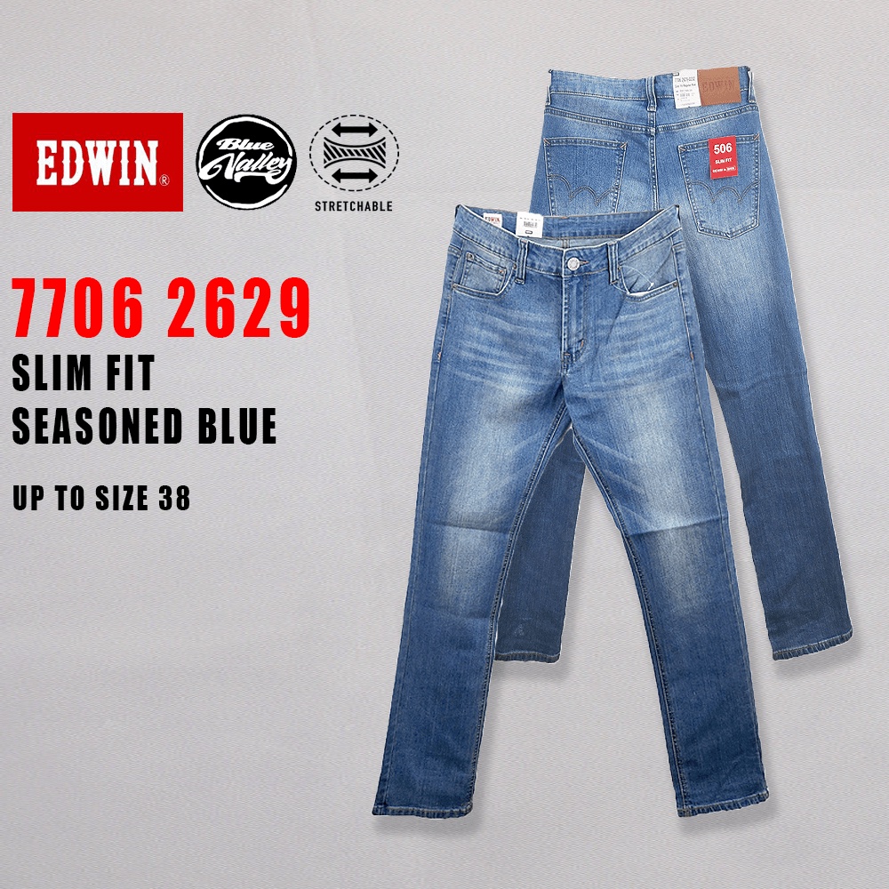 EDWIN 506 Men's Slim Fit Stretchable Jeans 77062629 (Seasoned Blue ...