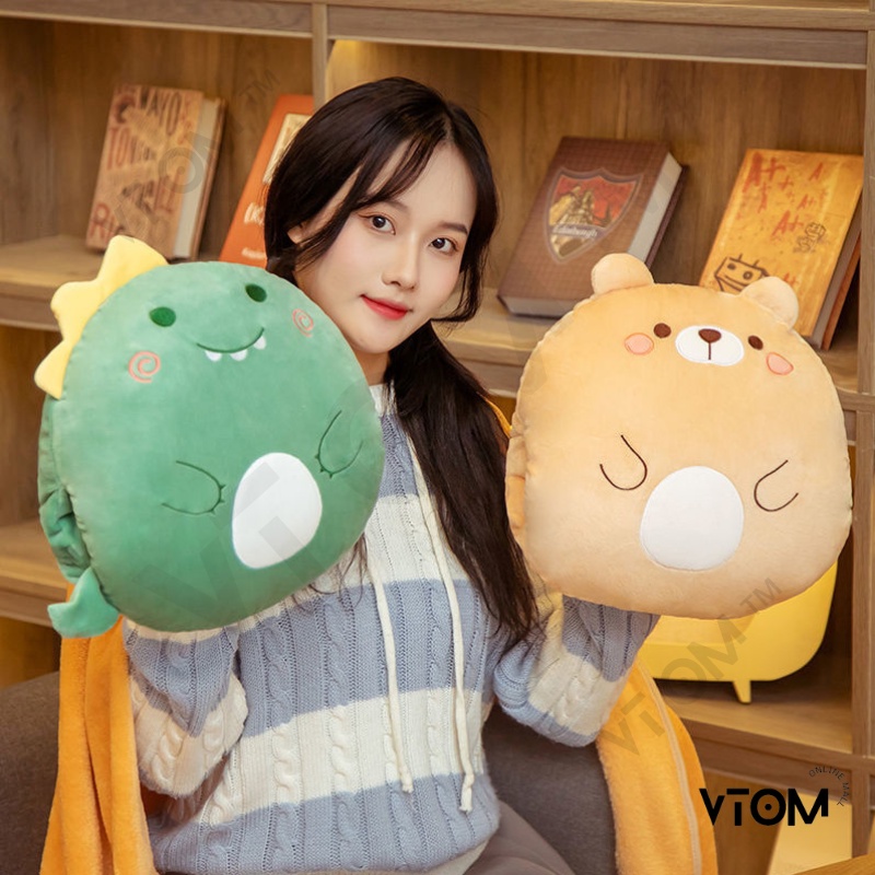 VTOM Cute 3 in 1 Pillow Blanket Hand Warmer Office Car Cushion Pillow ...