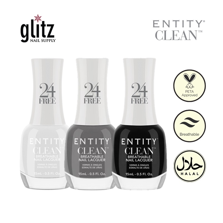 ENTITY CLEAN Halal Breathable Nail Lacquer Basic Black White Grey Color ...