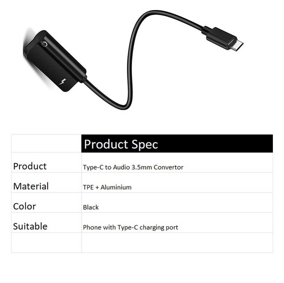 Type C To Audio 3.5mm Jack Adapter USB Type-C Port Charging Play Music ...