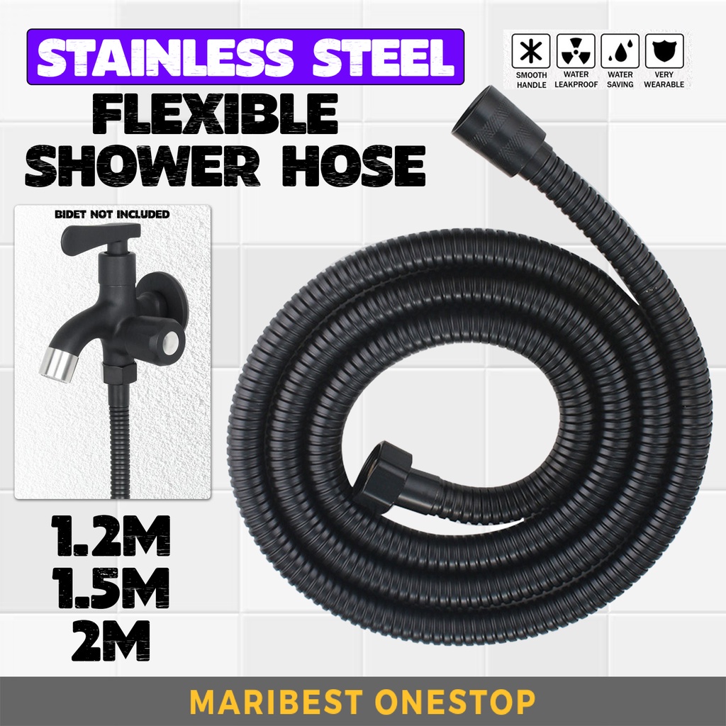 1.2M 1.5M 2M Stainless Steel Flexible Shower Hose Pipe Toilet Spray Bidet Hose Bathroom Black