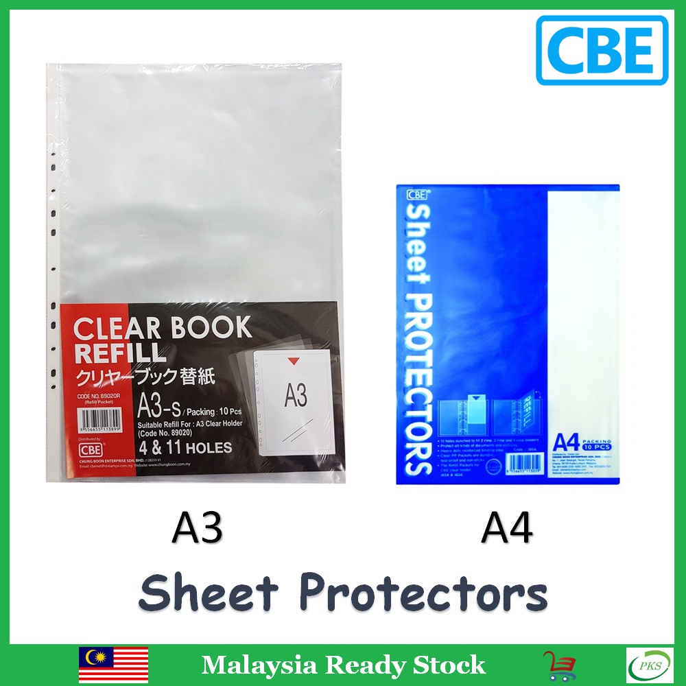 CBE A4/A3 Size Sheet Protector 10pcs/pkt File Clear Book Refill
