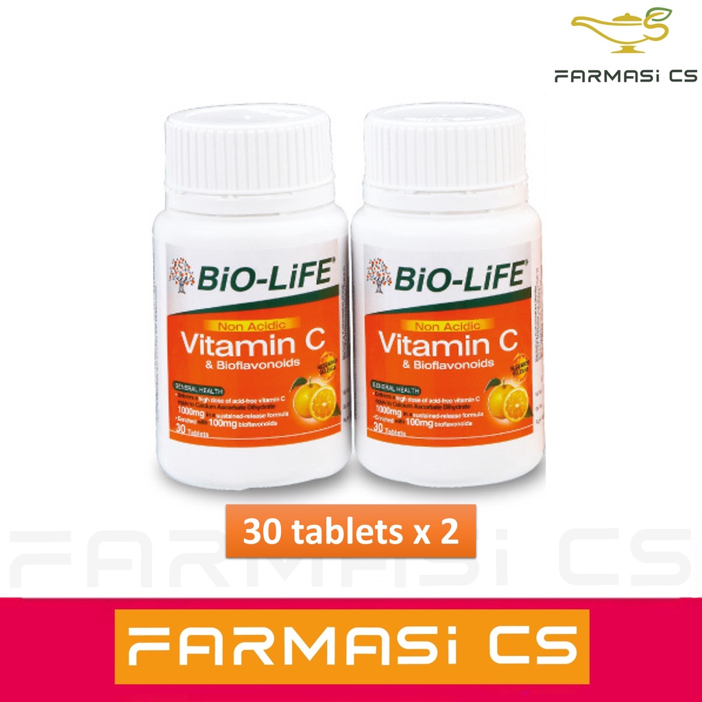 PROMO BioLife NonAcidic Vitamin C & Bioflavonoids 30 Tablets x 2