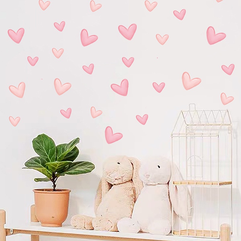 6Pcs Cute Pink Heart Art Wall Sticker / Children Bedroom Pink Love Wall ...