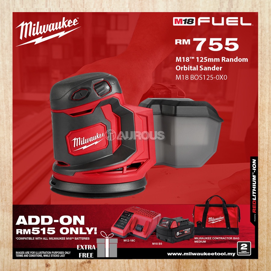 MILWAUKEE M18 CORDLESS ORBITAL SANDER 125MM M18 BOS125 0X0 M18