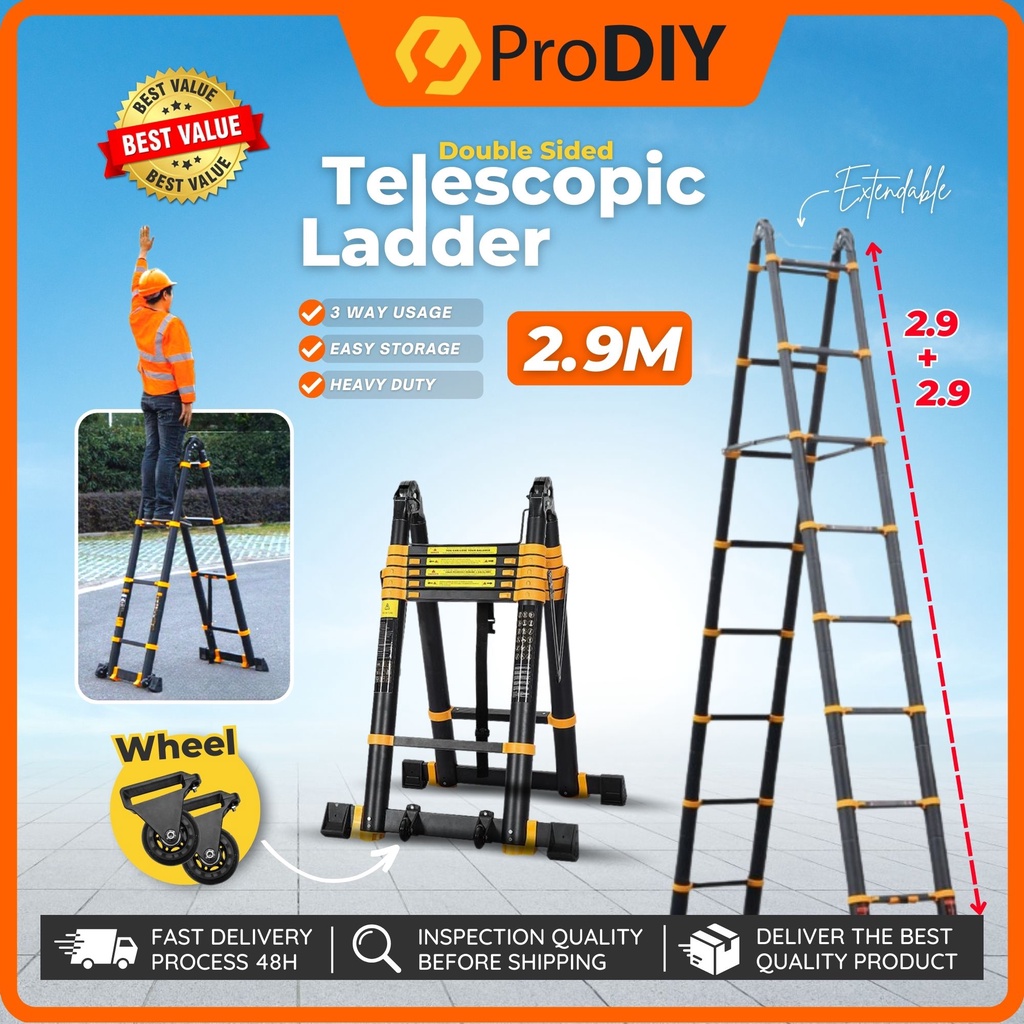 2.9M Double Sided Telescopic Ladder Extendable Portable Multifunction ...