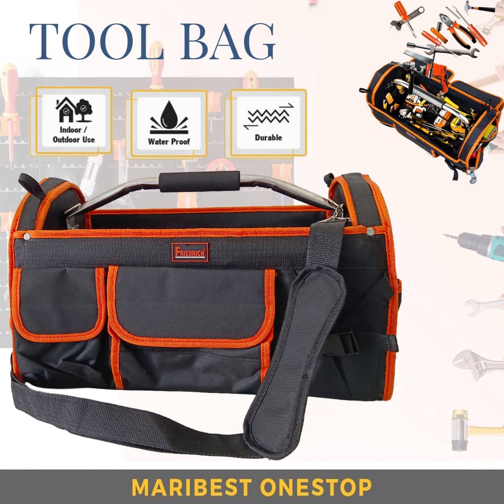 Heavy Duty Open Top Tool Bag 13 Pockets Electrician Large Waterproof