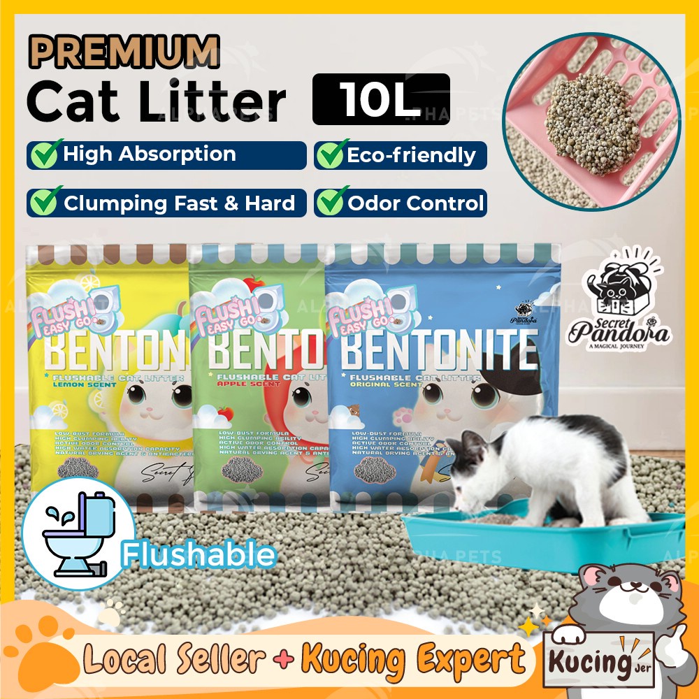 KUCINGJER ?Teknologi Baru Bentonite Flushable?Cat Litter 10L Ultra