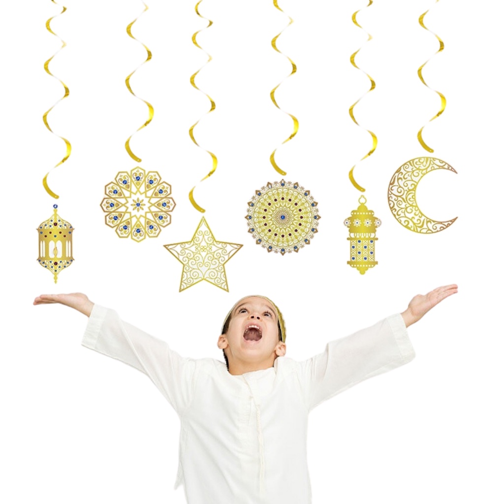 6pcs EID Mubarak Decoration Swirl Banner Star Moon Ceiling Hanging ...