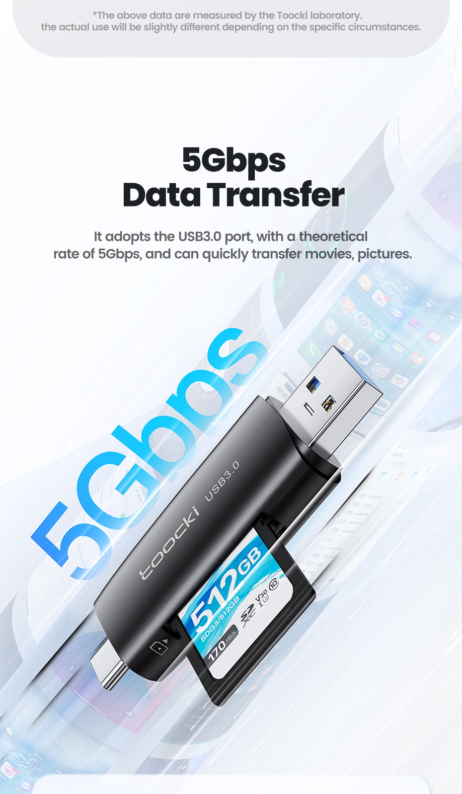 Toocki 2in1 USB3.0 Card Reader Type C USB To Micro SD TF 2TB Adapter