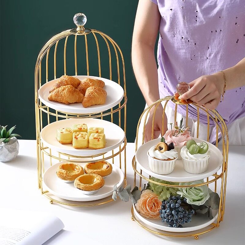 Romantika GOLD DESSERT TRAY Iron Birdcage Cake Stand Dessert Rack ...