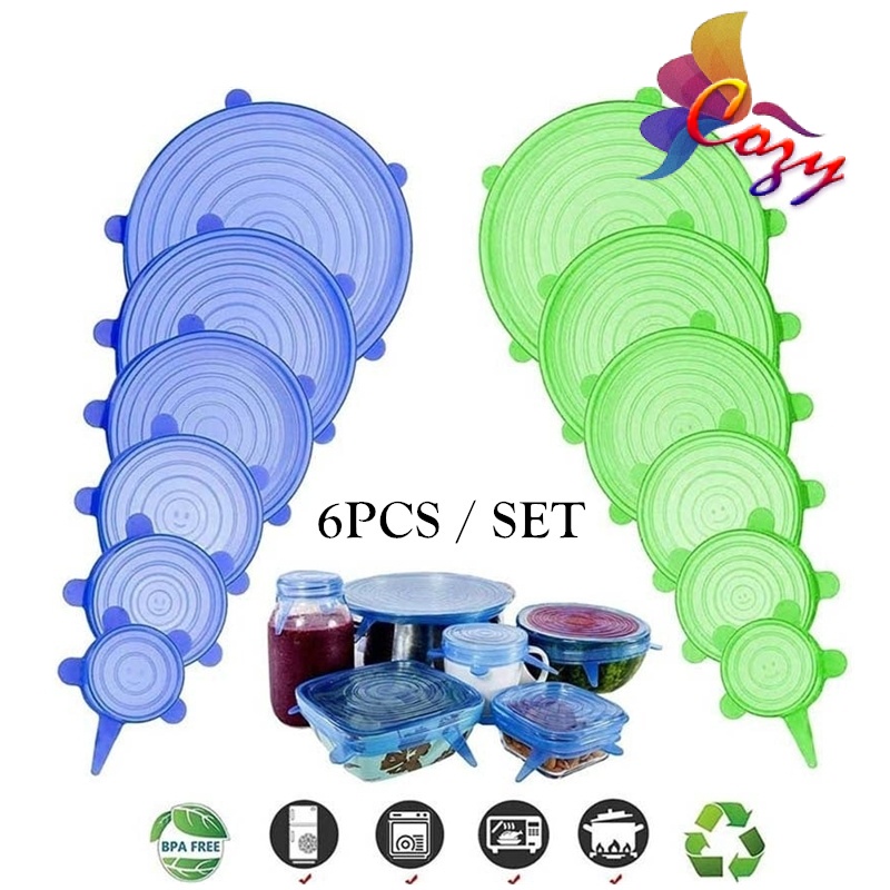 6PCS SET Silicone Stretch Lids Elastic Cover Reusable Food Storage ...