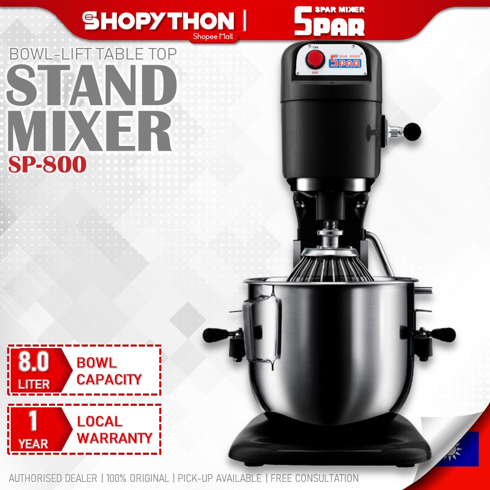 SPAR Table Top Mixer SP800 Black (8.0L/180w) Taiwan 8 Liter Bowl