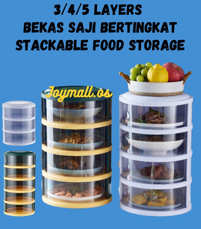 【Joymall.os】Bekas Saji Bertingkat Tudung Saji Transparent Stackable ...