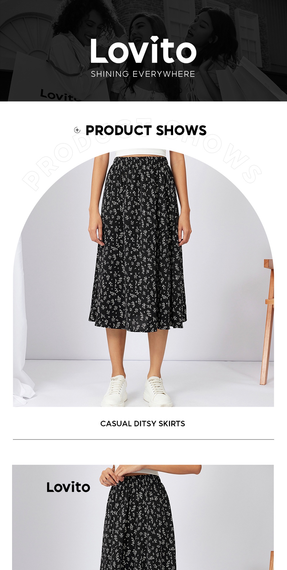 Black ditsy floral shop pleated midi skirt