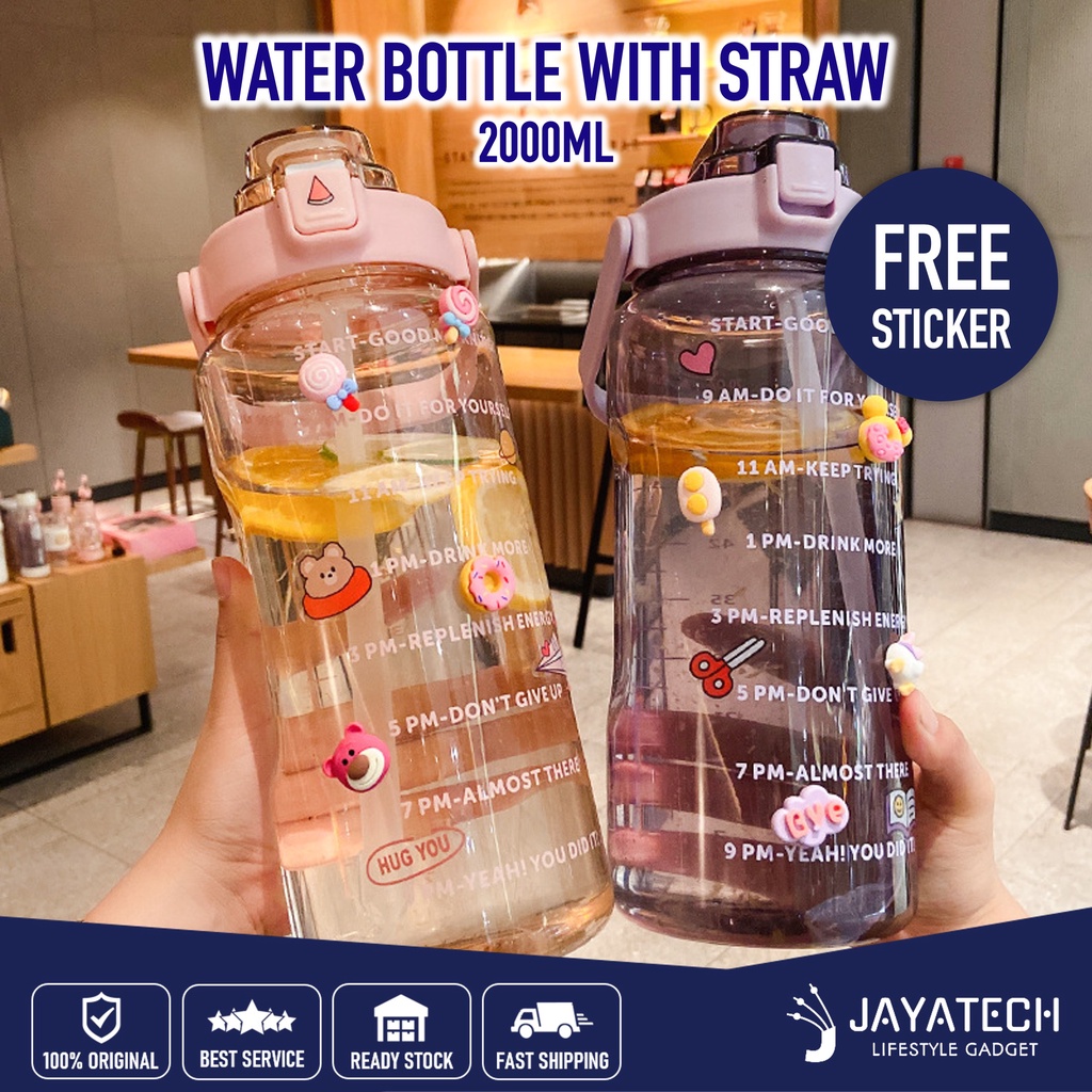 2000ML WATER BOTTLE WITH STRAW LARGE CAPACITY PORTABLE WATER BOTTLE ...