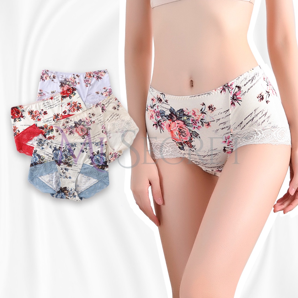 Mi Secret Mid Waist Cotton Panties Floral Design Panties Lace Panties M